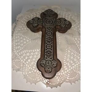 Ornate Decorative Wall Cross Floral Geometric Pattern Rustic Brown
